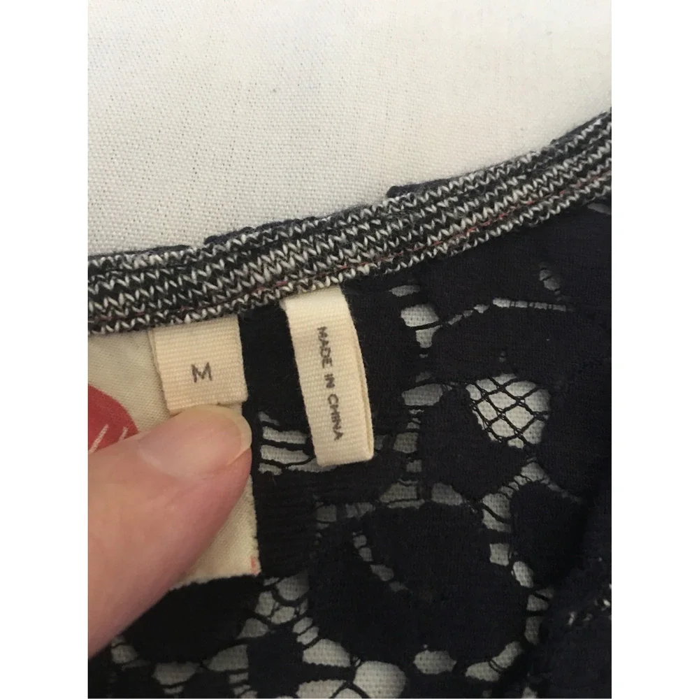 Anthropologie Lilka Size Medium Space Dye Esme Dress Navy Blue White Lace Detail - Picture 9 of 12